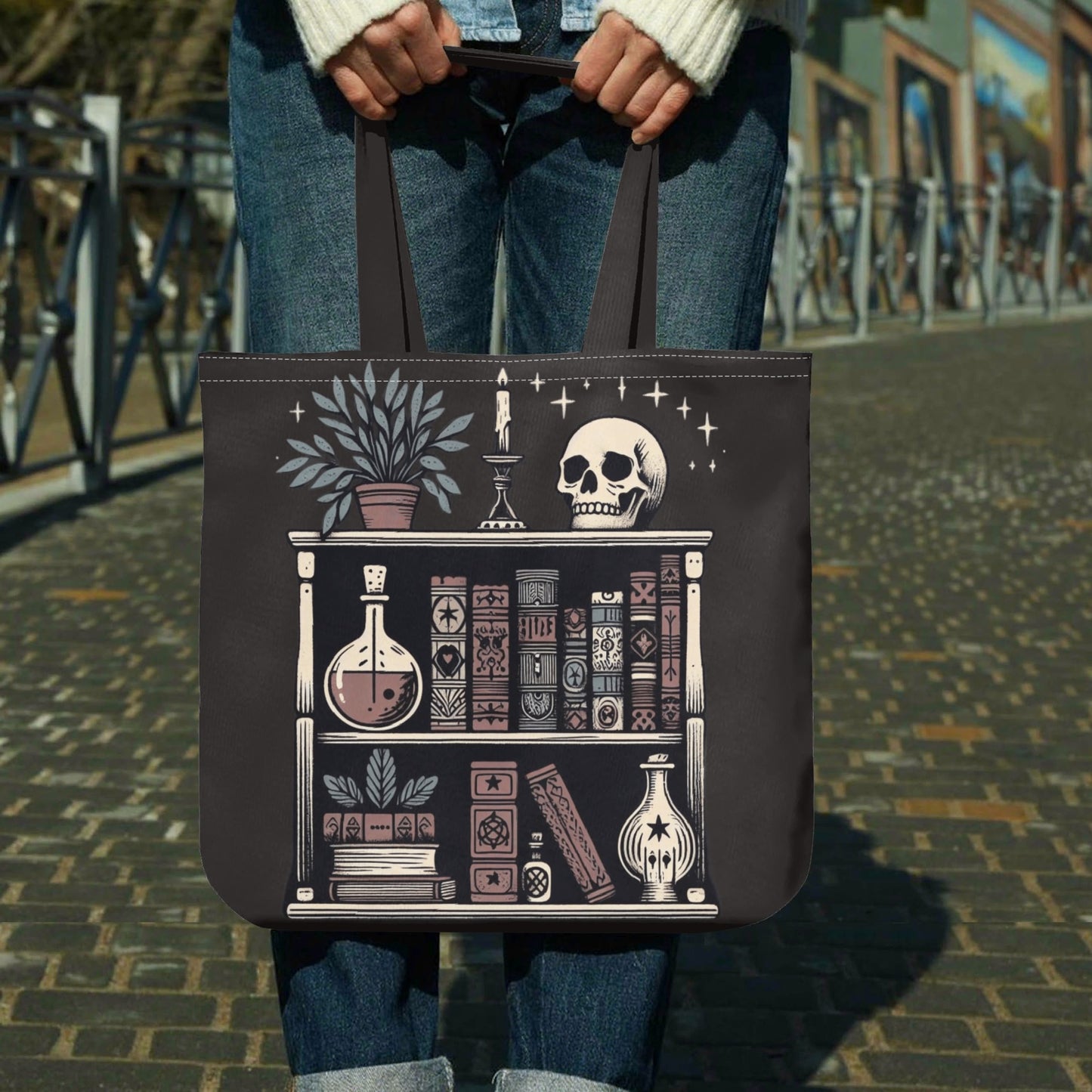 Witchy Bookshelf Tote Bag
