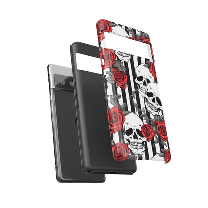 Striped Skulls and Roses Tough Case for iPhone Samsung Google PhonePhone CaseVTZdesignsiPhone 12 MiniMatteAccessoriesGlossygothic