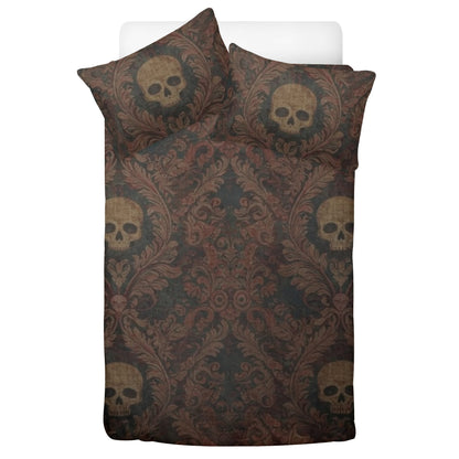 Skulls and Damask Baroque Three Piece Bedding Set