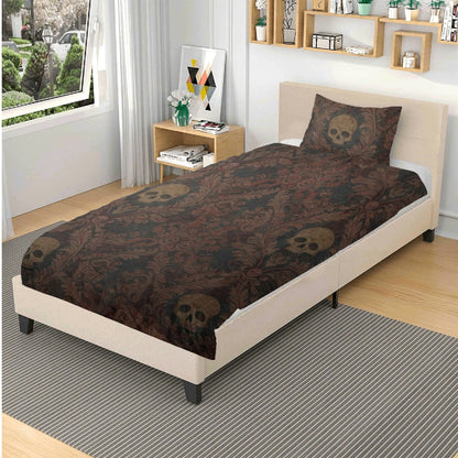 Skulls and Damask Baroque Three Piece Bedding Set