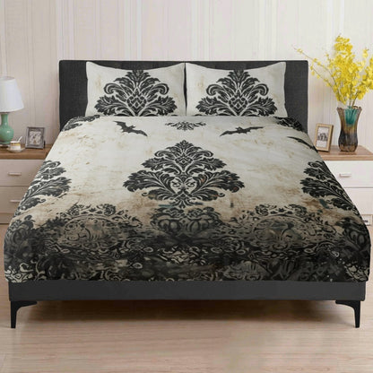 Faded Vintage Damask With Bats Three Piece Bedding Set