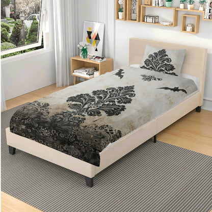 Faded Vintage Damask With Bats Three Piece Bedding Set