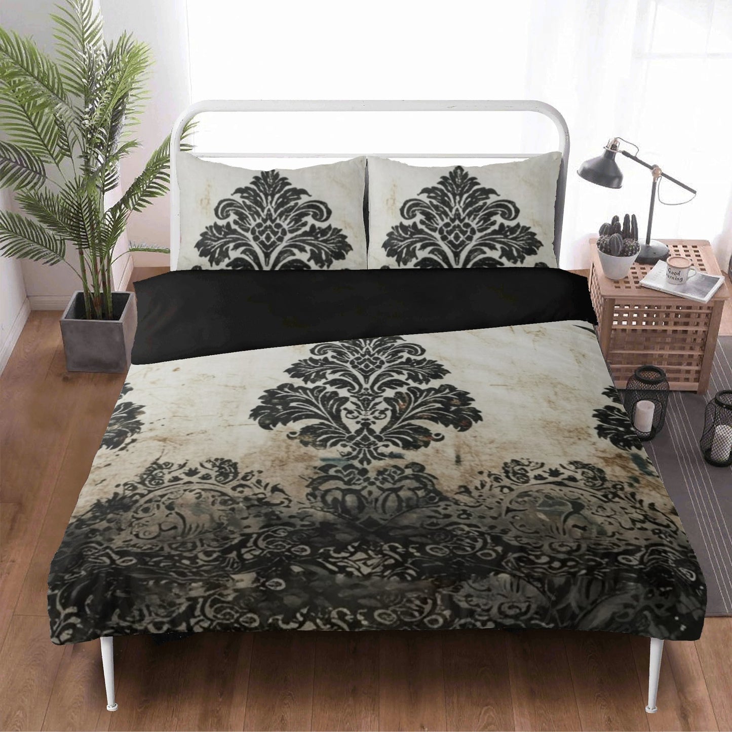 Faded Vintage Damask With Bats Three Piece Bedding Set