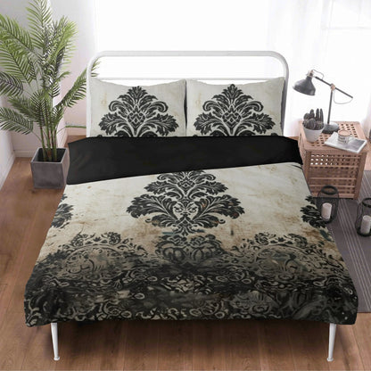 Faded Vintage Damask With Bats Three Piece Bedding Set