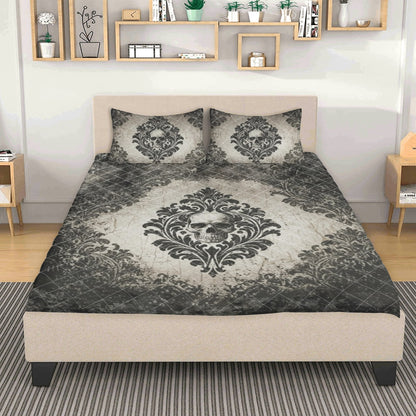Vintage Damask With Skull Quilt Bedding Set