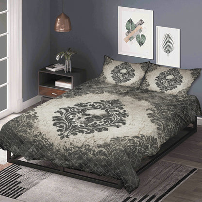 Vintage Damask With Skull Quilt Bedding Set