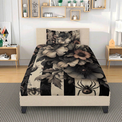Florals Stripes and Spiders Three Piece Bedding Set