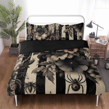 Florals Stripes and Spiders Three Piece Bedding Set