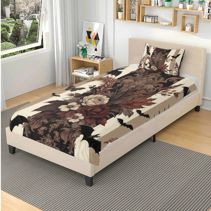 Autumn Florals Stripes and Bats Three Piece Bedding Set