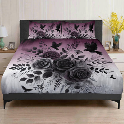 Roses and Crows Three Piece Bedding Set