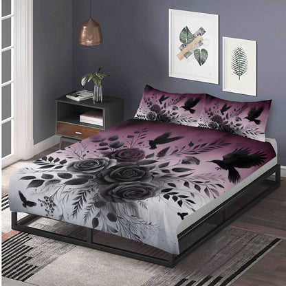 Roses and Crows Three Piece Bedding Set