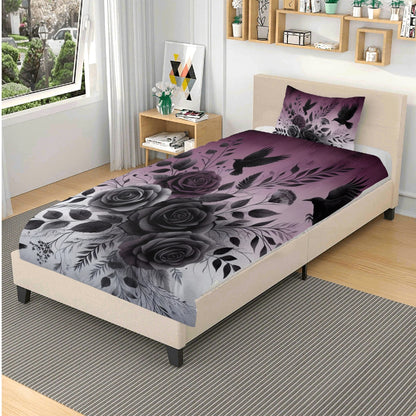 Roses and Crows Three Piece Bedding Set