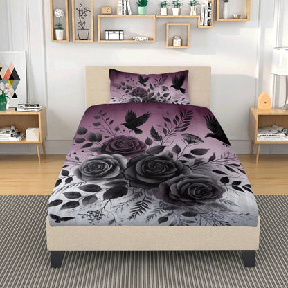 Roses and Crows Three Piece Bedding Set