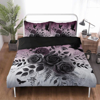 Roses and Crows Three Piece Bedding Set