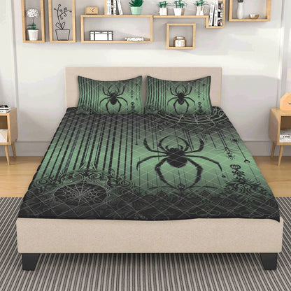 Spiders and Stripes Green Quilt Bedding Set