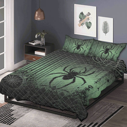Spiders and Stripes Green Quilt Bedding Set