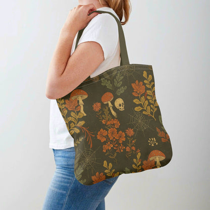 Skulls Flowers and Mushrooms Tote Bag