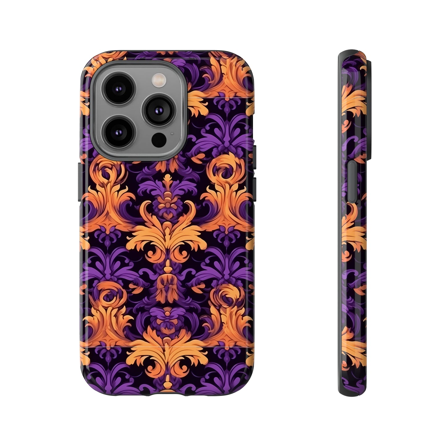 Purple and Orange Damask Tough Case for iPhone Samsung Google PhonePhone CaseVTZdesignsiPhone 14 ProGlossyAccessoriesbaroqueGlossy