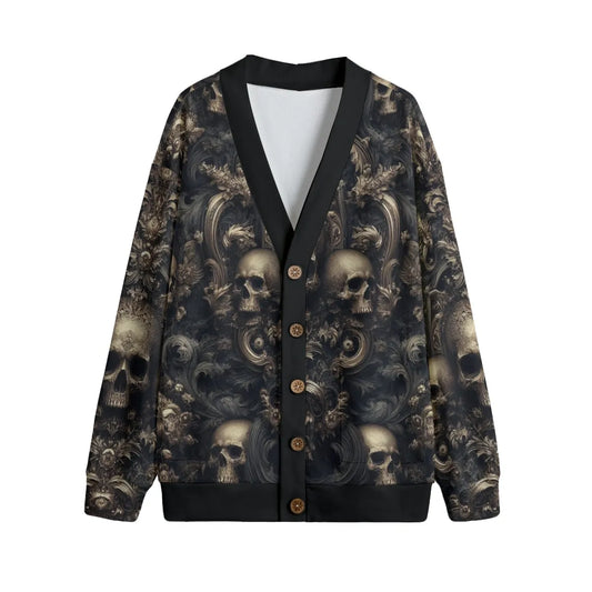 Baroque Skulls V-neck Knitted Fleece Cardigan