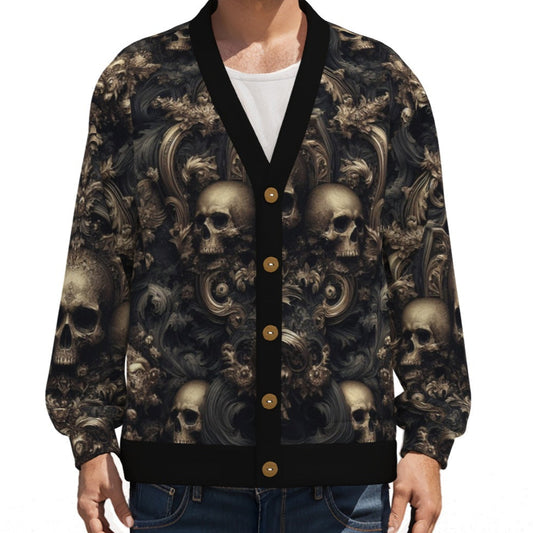 baroque gothic skulls button up cardigan sweater