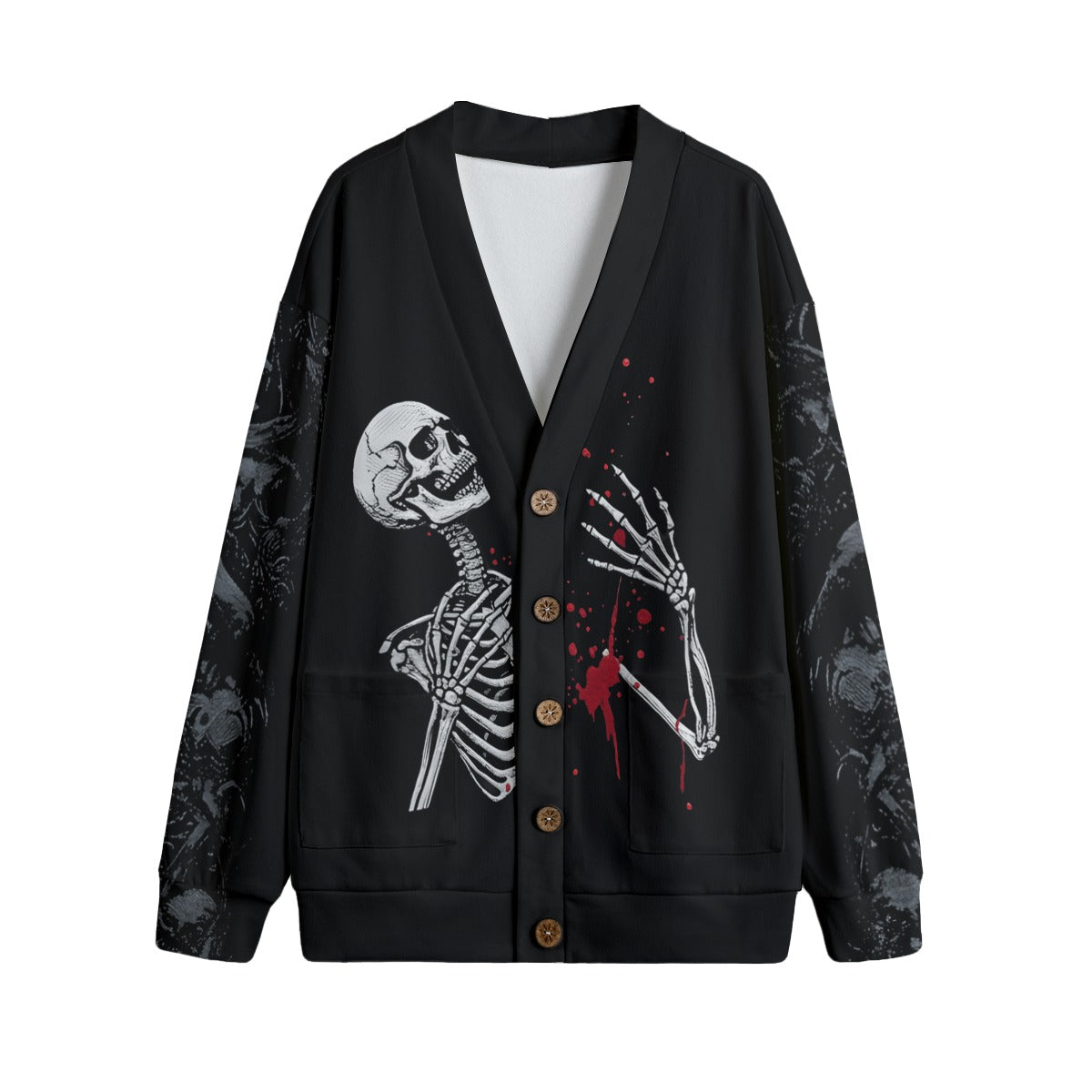 Spooky Skeleton V-neck Button Up Cardigan