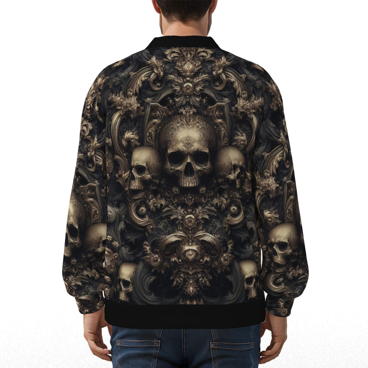 Baroque Skulls V-neck Knitted Fleece Cardigan