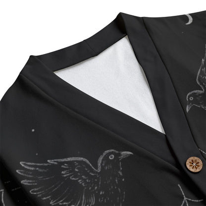 Ravens Moons and Spiderwebs V-neck Button Up Cardigan