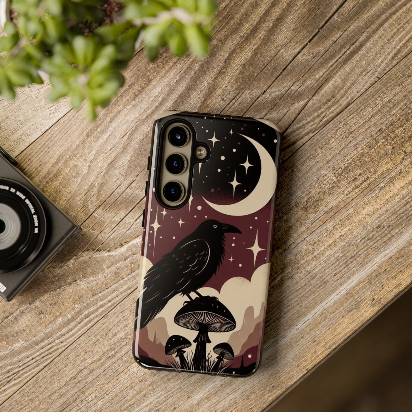 Raven On Mushroom Tough Phone Case For iPhone Samsung Google