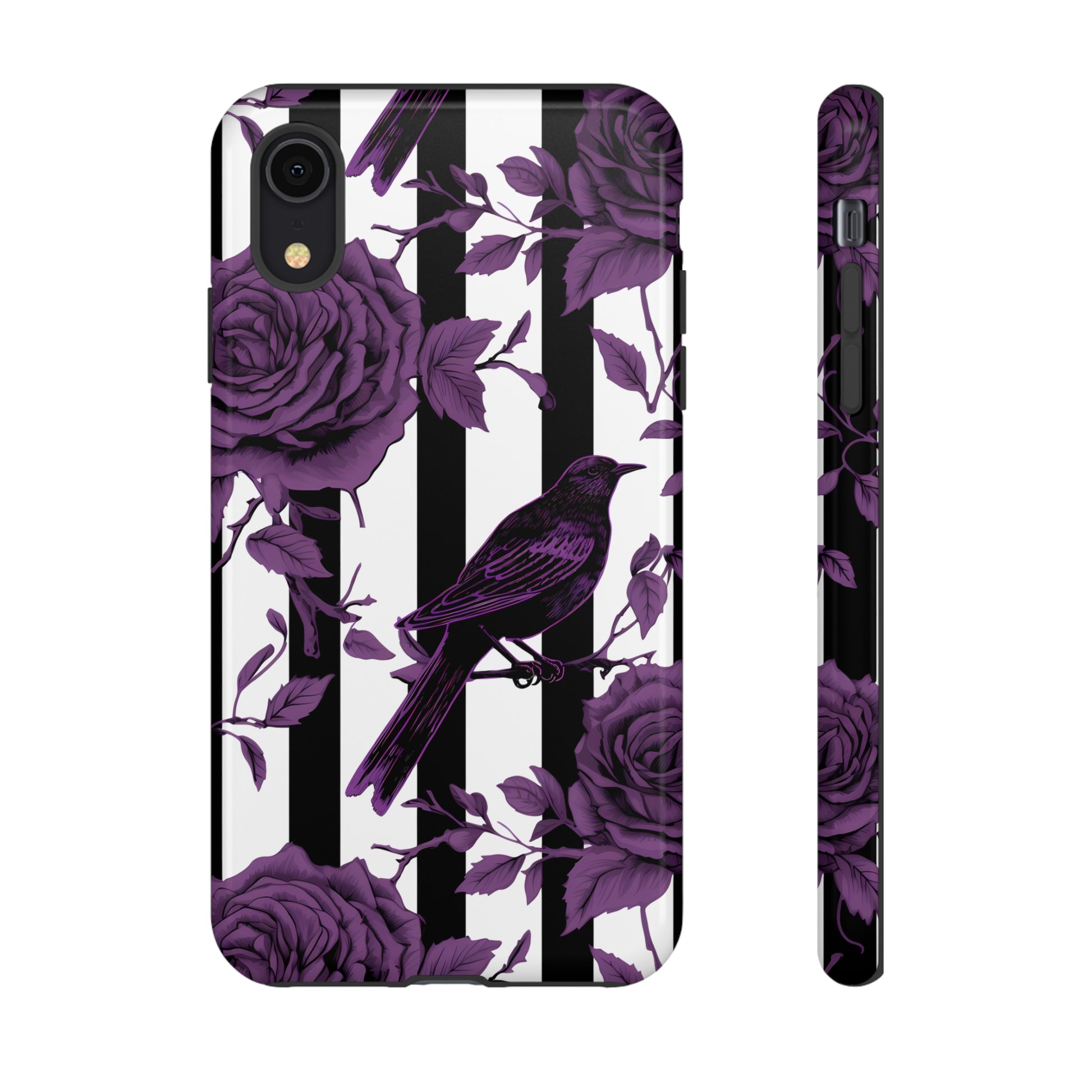 Striped Crows and Roses Tough Cases for iPhone Samsung Google PhonesPhone CaseVTZdesignsiPhone XRGlossyAccessoriescrowsGlossy