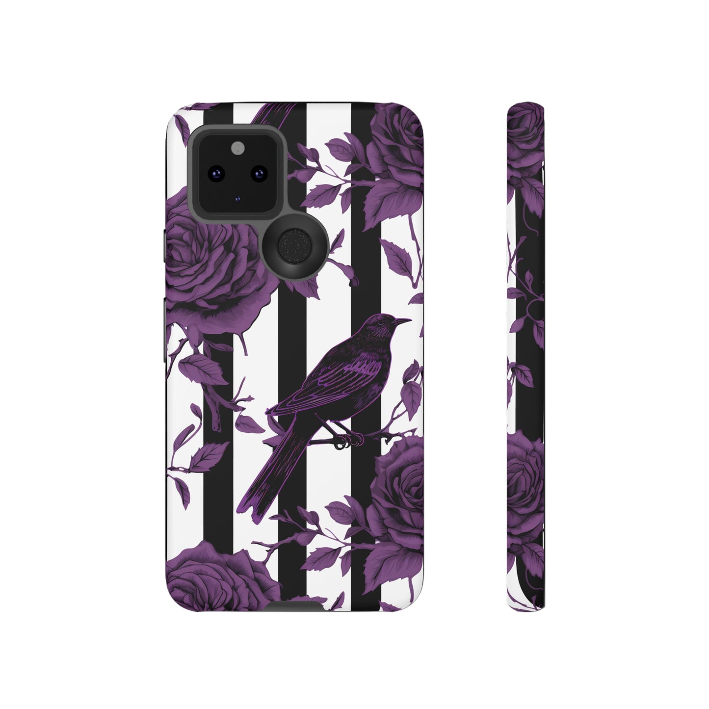 Striped Crows and Roses Tough Cases for iPhone Samsung Google PhonesPhone CaseVTZdesignsGoogle Pixel 5 5GMatteAccessoriescrowsGlossy