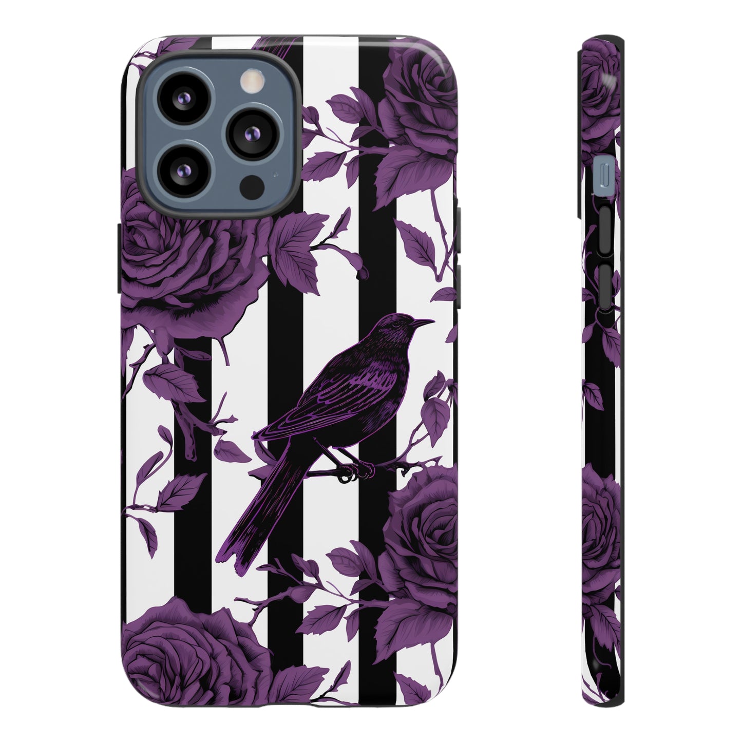 Striped Crows and Roses Tough Cases for iPhone Samsung Google Phones