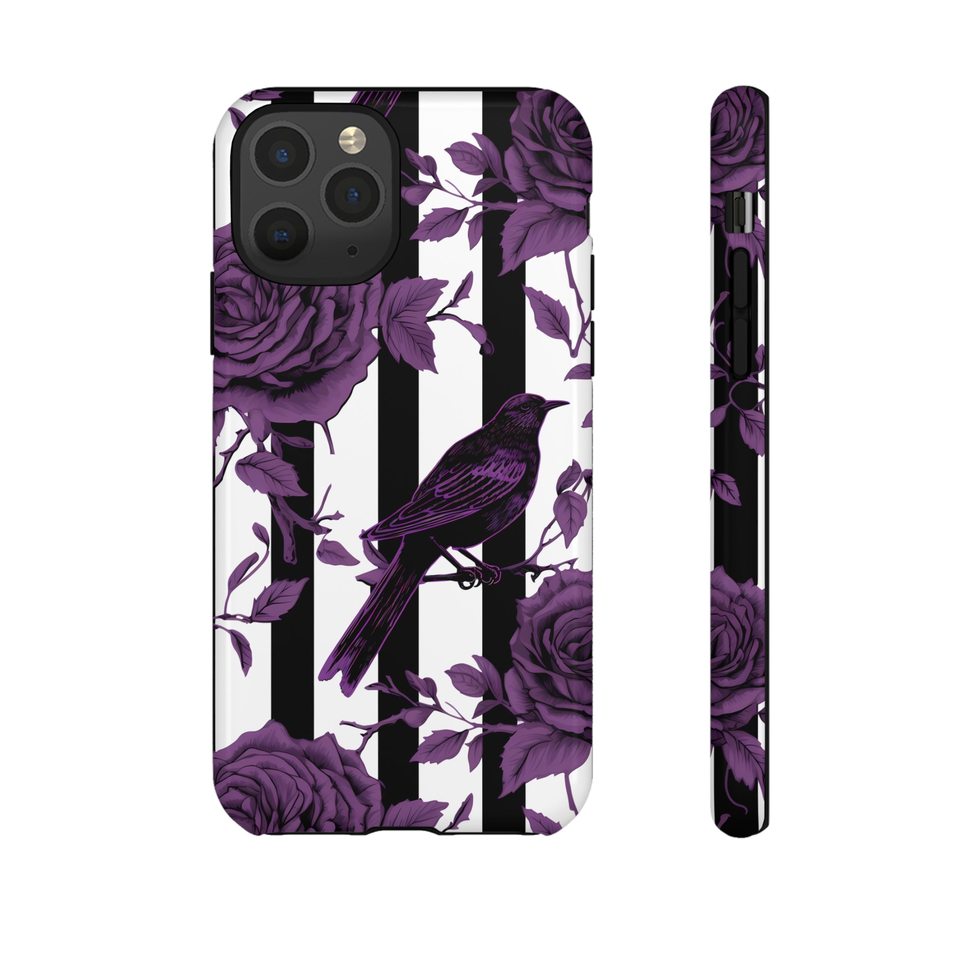 Striped Crows and Roses Tough Cases for iPhone Samsung Google PhonesPhone CaseVTZdesignsiPhone 11 ProGlossyAccessoriescrowsGlossy