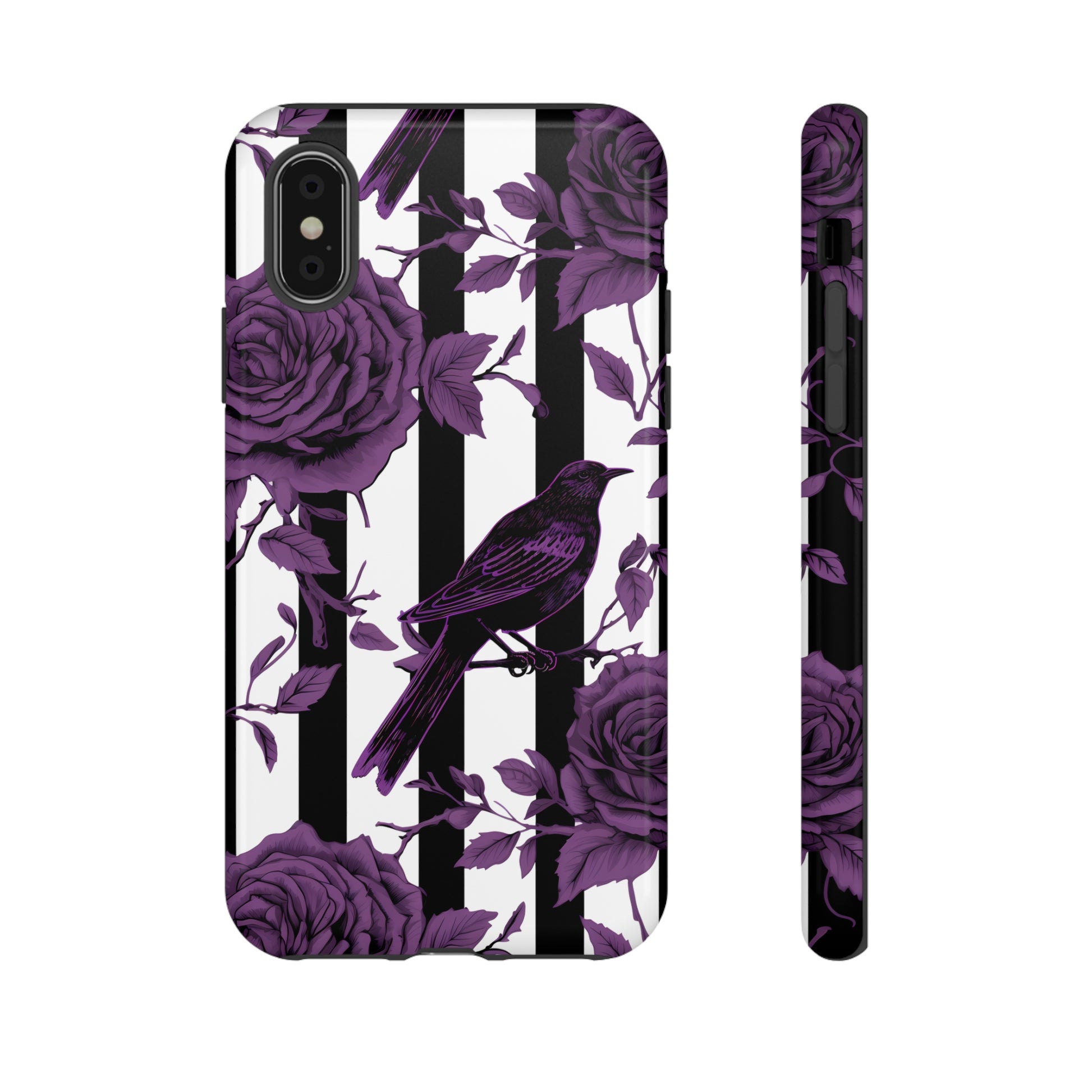 Striped Crows and Roses Tough Cases for iPhone Samsung Google PhonesPhone CaseVTZdesignsiPhone XSGlossyAccessoriescrowsGlossy