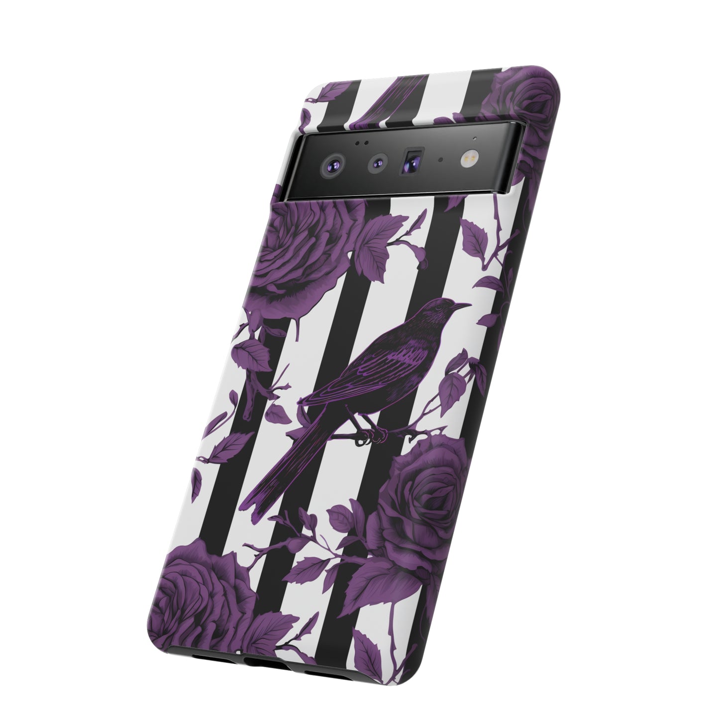 Striped Crows and Roses Tough Cases for iPhone Samsung Google Phones