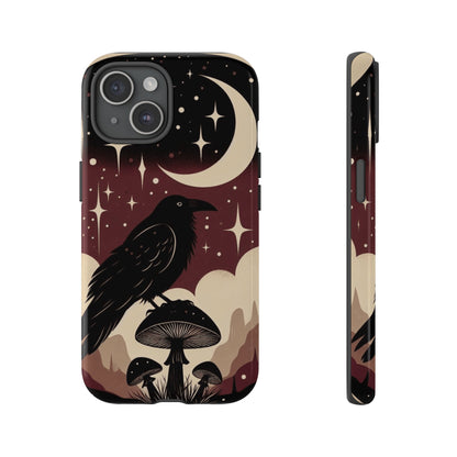 Raven On Mushroom Tough Phone Case For iPhone Samsung GooglePhone CaseVTZdesignsiPhone 15GlossyAccessoriescottage corecottagecore