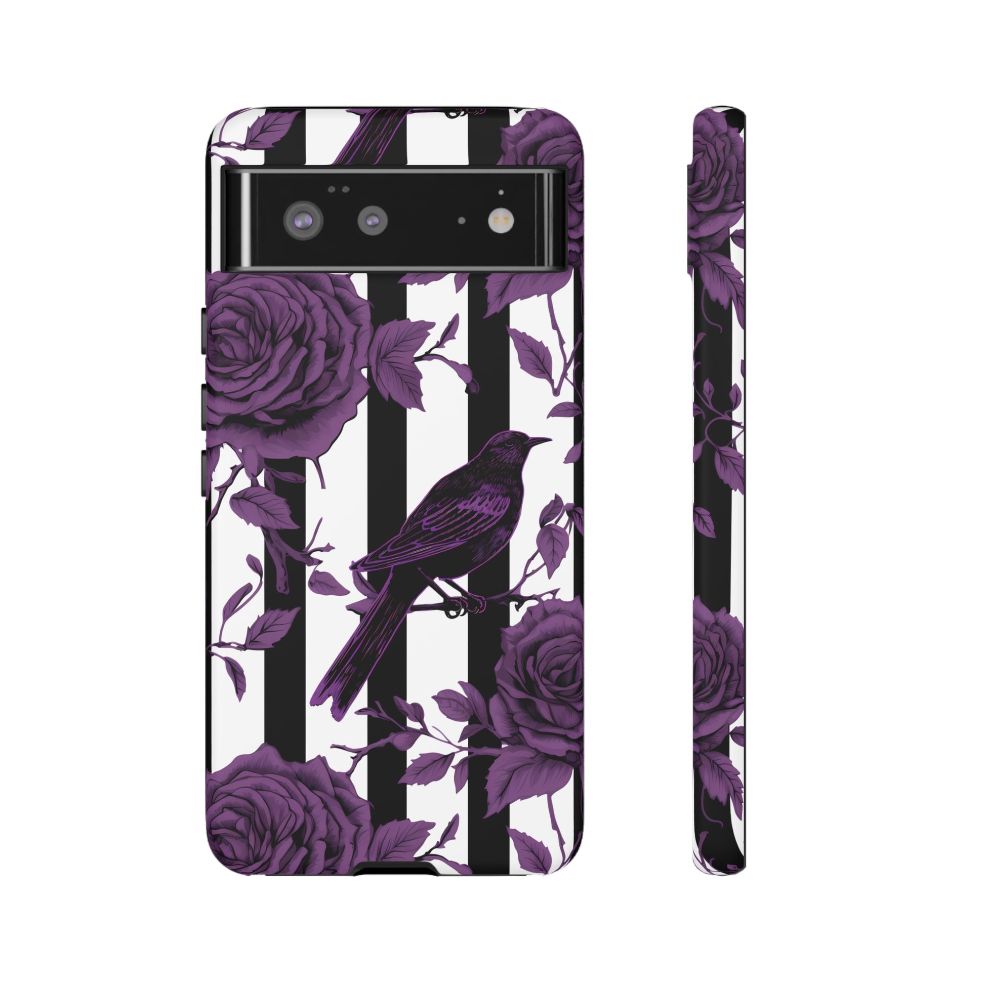 Striped Crows and Roses Tough Cases for iPhone Samsung Google PhonesPhone CaseVTZdesignsGoogle Pixel 6MatteAccessoriescrowsGlossy