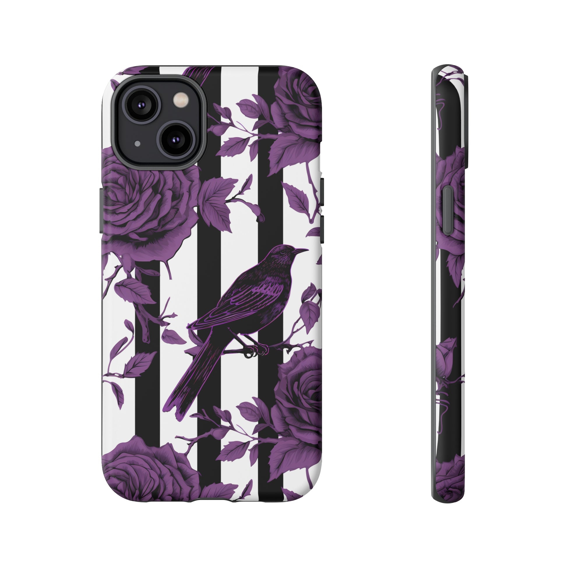 Striped Crows and Roses Tough Cases for iPhone Samsung Google PhonesPhone CaseVTZdesignsiPhone 14 PlusMatteAccessoriescrowsGlossy