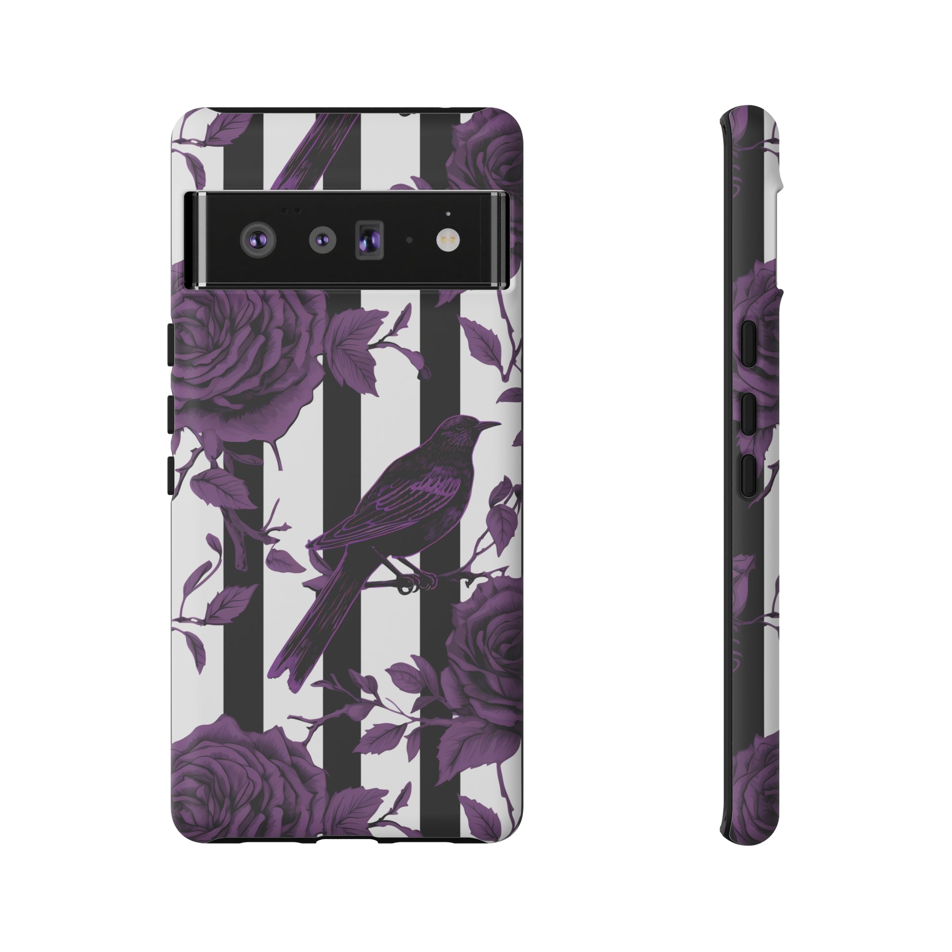 Striped Crows and Roses Tough Cases for iPhone Samsung Google PhonesPhone CaseVTZdesignsGoogle Pixel 6 ProMatteAccessoriescrowsGlossy