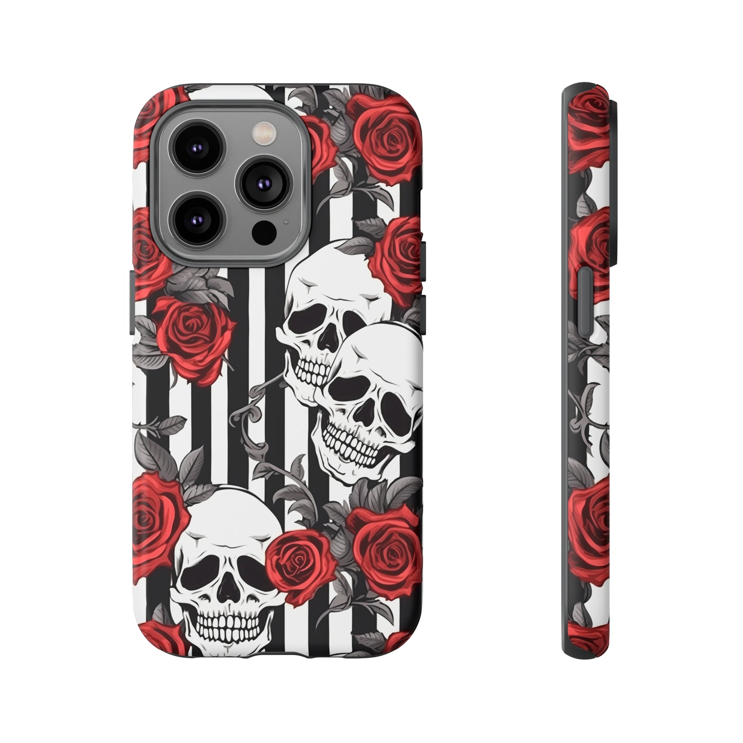 Striped Skulls and Roses Tough Case for iPhone Samsung Google PhonePhone CaseVTZdesignsiPhone 14 ProMatteAccessoriesGlossygothic