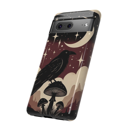 Raven On Mushroom Tough Phone Case For iPhone Samsung Google