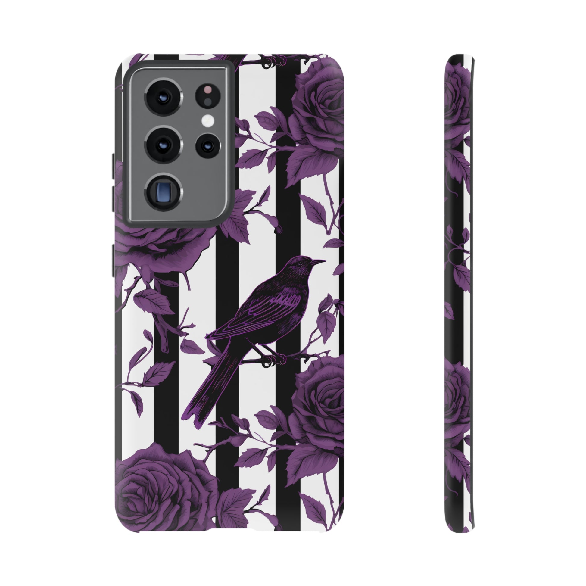 Striped Crows and Roses Tough Cases for iPhone Samsung Google PhonesPhone CaseVTZdesignsSamsung Galaxy S21 UltraMatteAccessoriescrowsGlossy