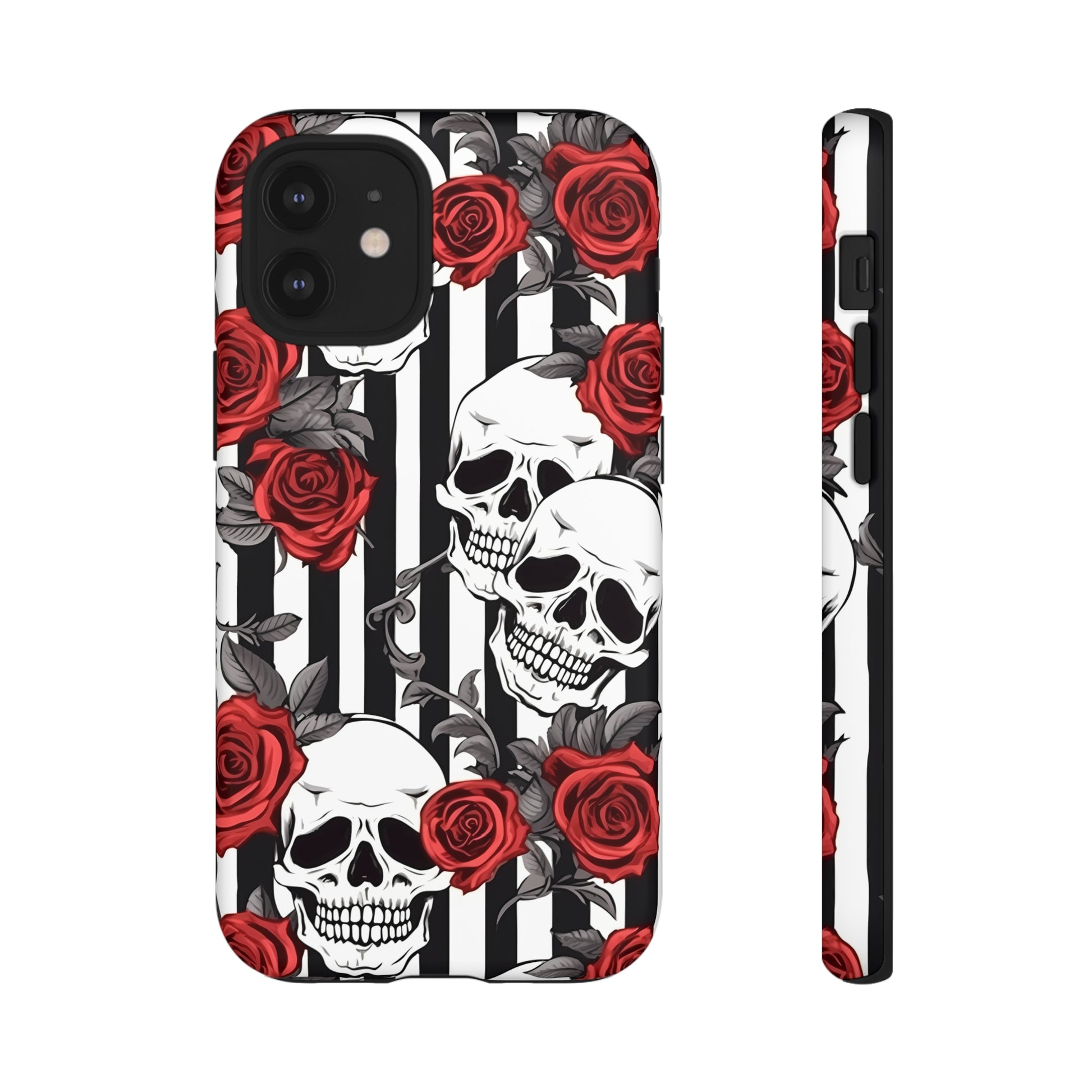 Striped Skulls and Roses Tough Case for iPhone Samsung Google PhonePhone CaseVTZdesignsiPhone 12 MiniMatteAccessoriesGlossygothic