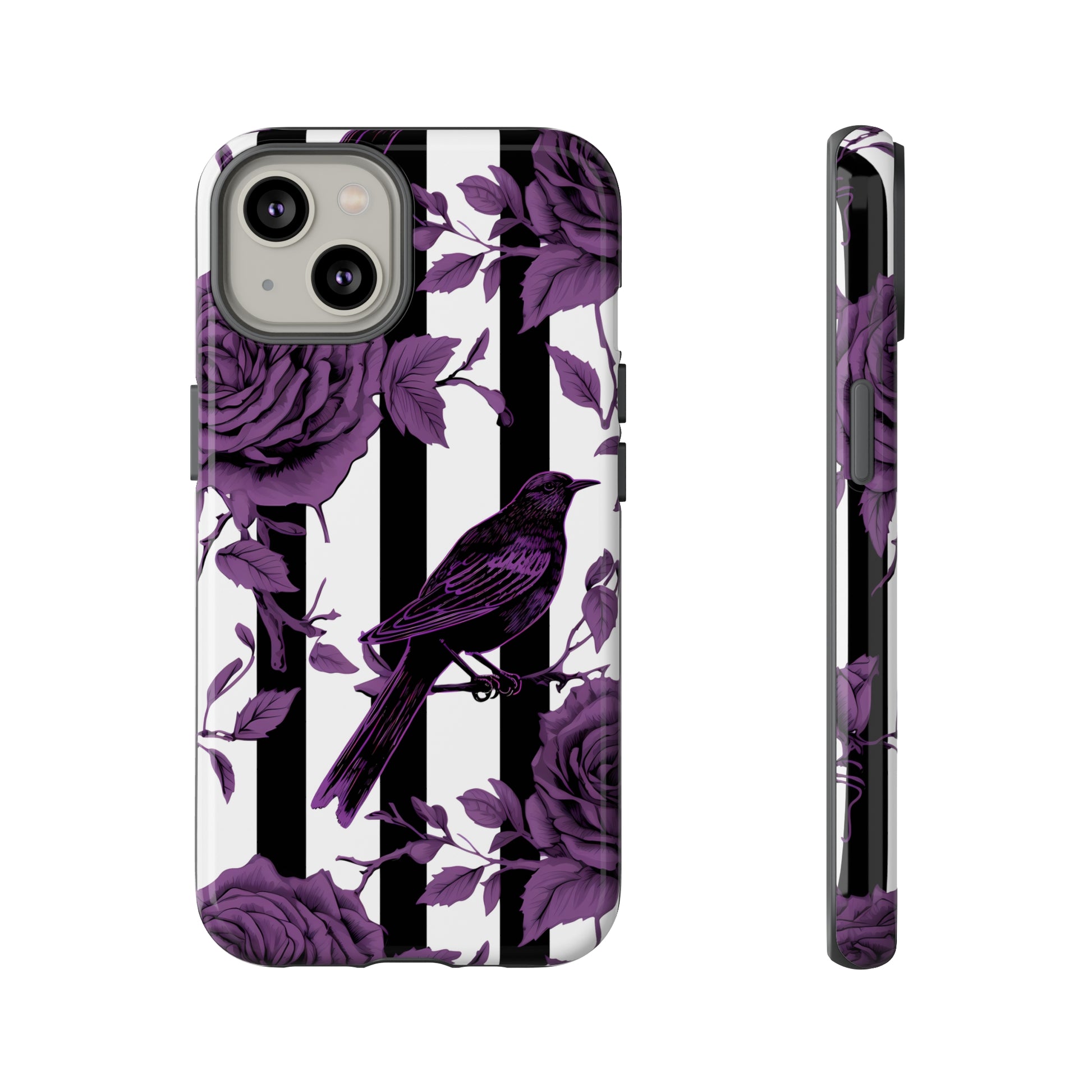 Striped Crows and Roses Tough Cases for iPhone Samsung Google PhonesPhone CaseVTZdesignsiPhone 14GlossyAccessoriescrowsGlossy