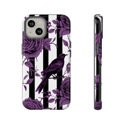 Striped Crows and Roses Tough Cases for iPhone Samsung Google PhonesPhone CaseVTZdesignsiPhone 14GlossyAccessoriescrowsGlossy