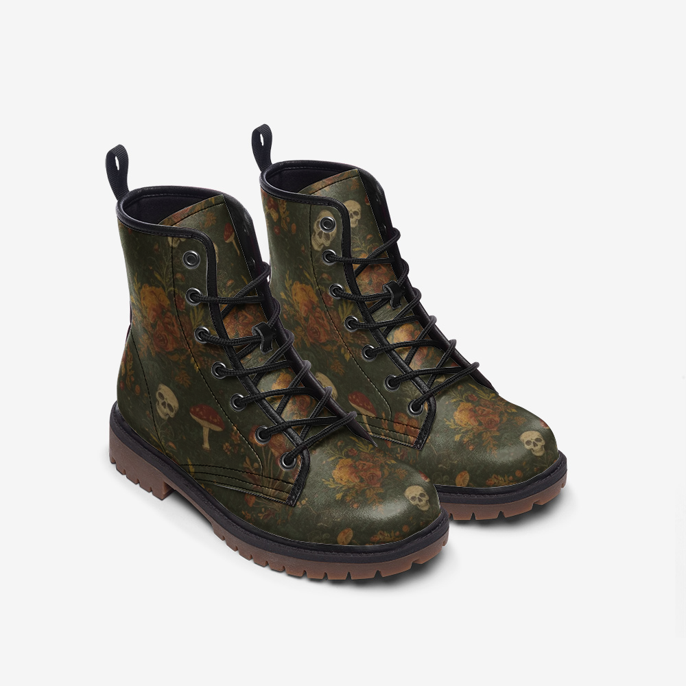 Skulls and Mushrooms Combat Boots