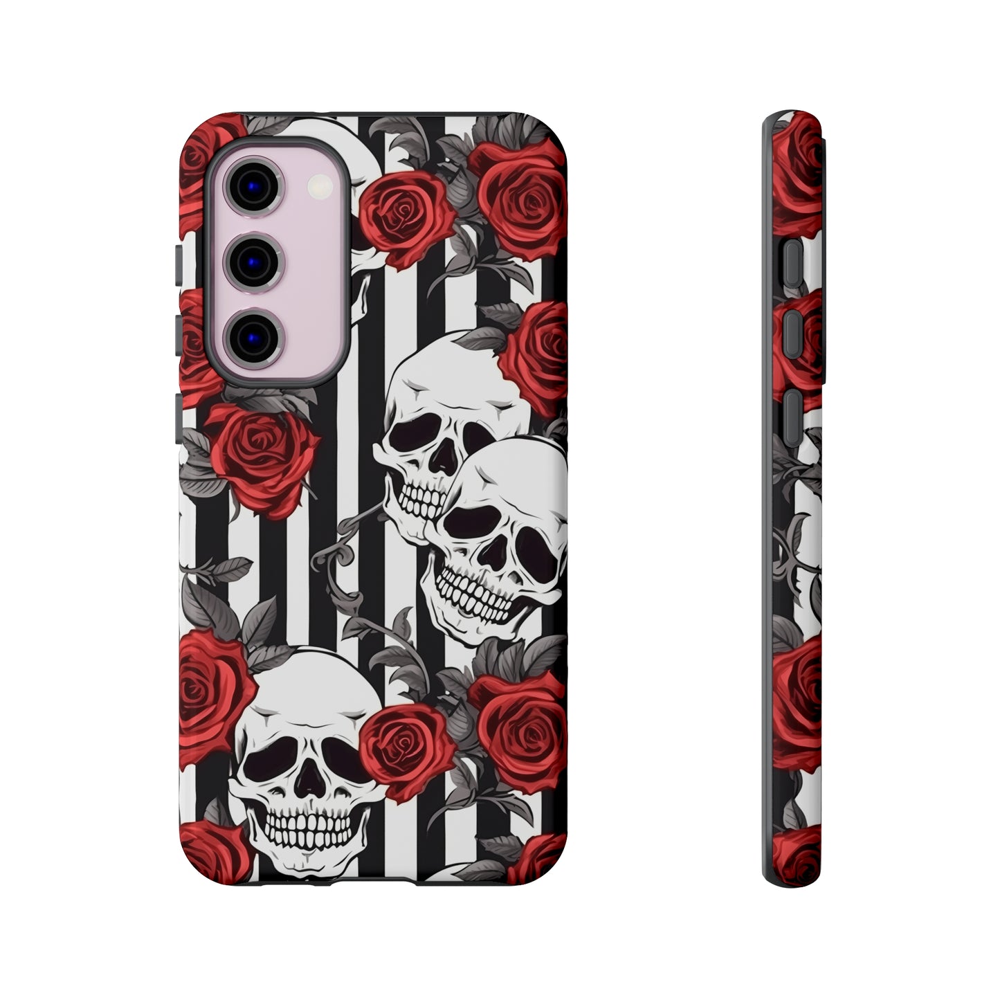 Striped Skulls and Roses Tough Case for iPhone Samsung Google PhonePhone CaseVTZdesignsSamsung Galaxy S23 PlusGlossyAccessoriesGlossygothic