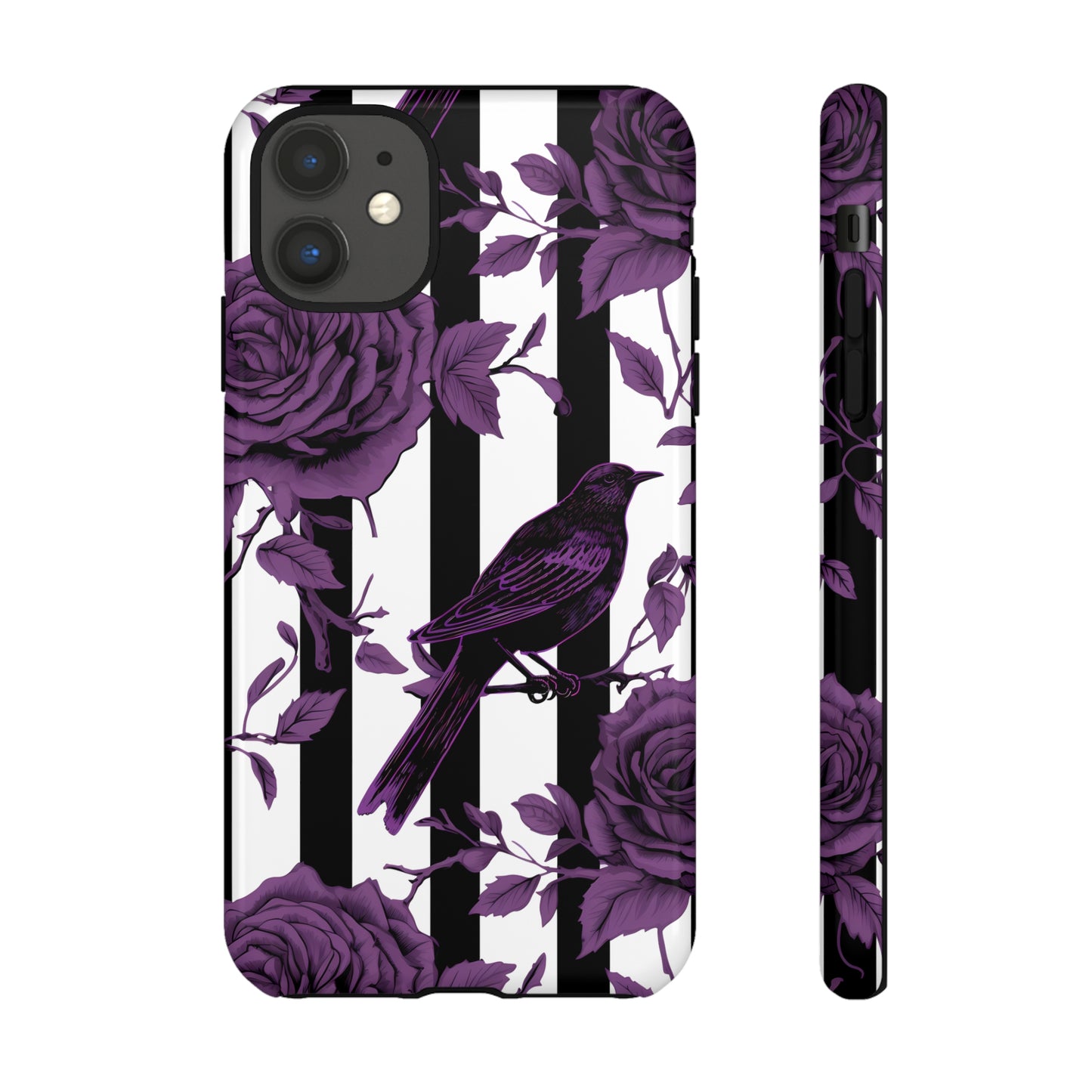 Striped Crows and Roses Tough Cases for iPhone Samsung Google PhonesPhone CaseVTZdesignsiPhone 11GlossyAccessoriescrowsGlossy