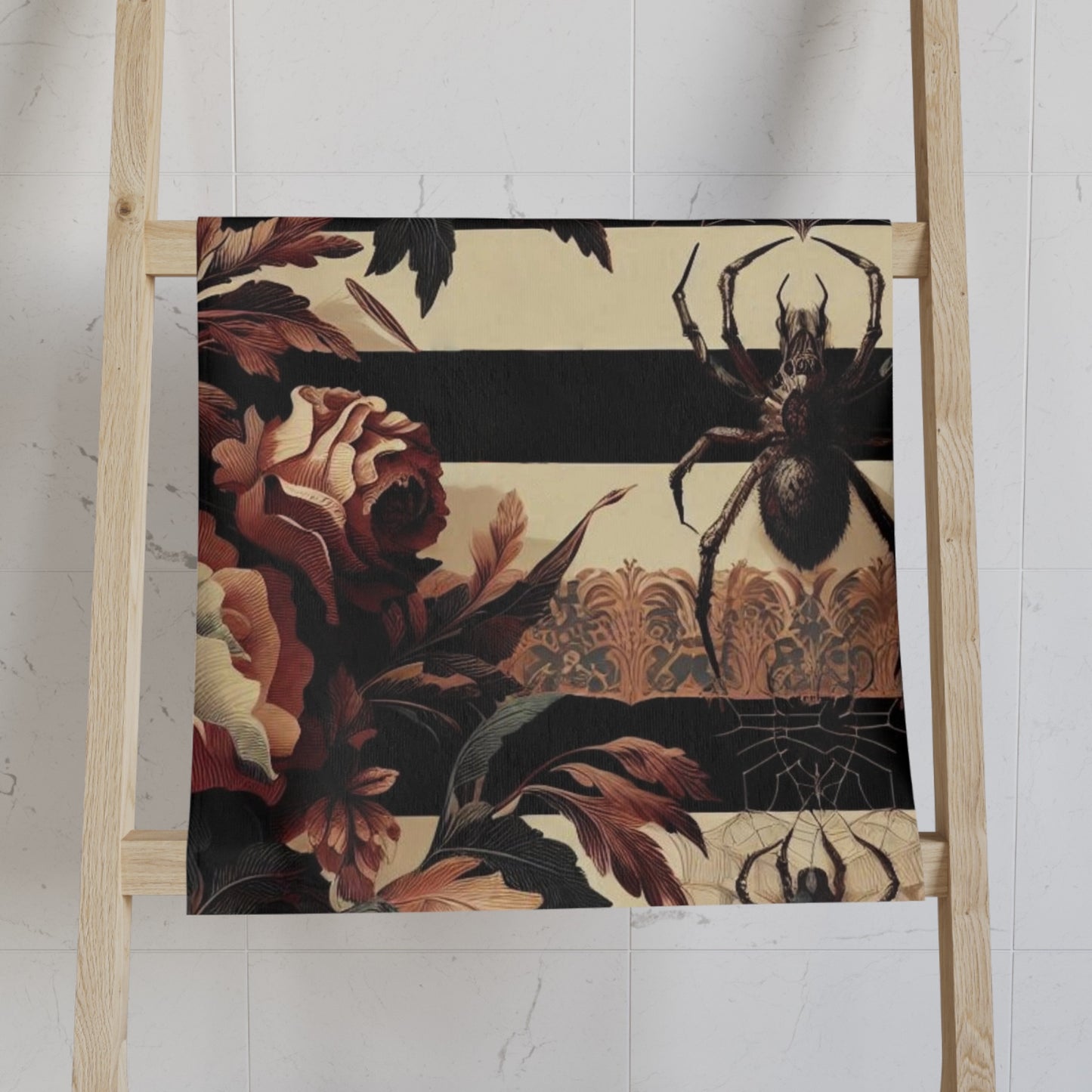 Floral Stripes and Spiders Hand Towel