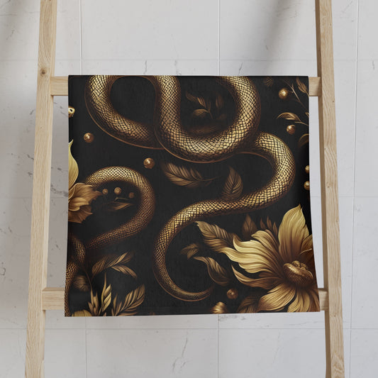 Gold Snakes and Florals Hand Towel