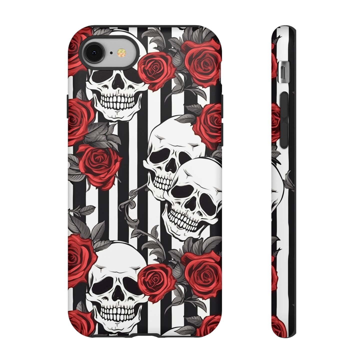 Striped Skulls and Roses Tough Case for iPhone Samsung Google PhonePhone CaseVTZdesignsiPhone 8MatteAccessoriesGlossygothic